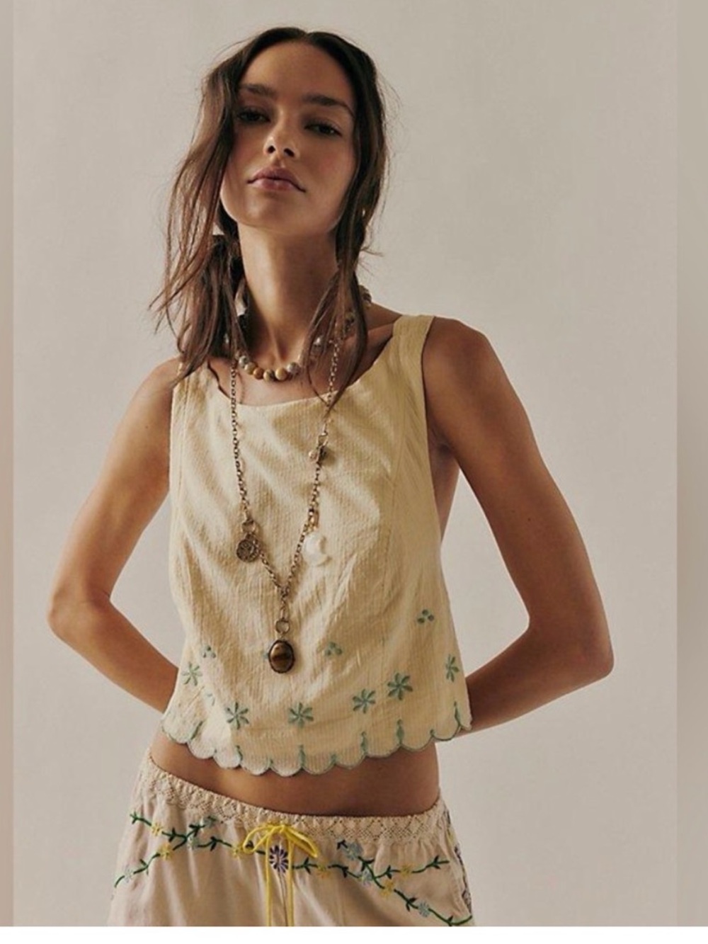 Free people Kayla embroidered scalloped crop top NWT size small